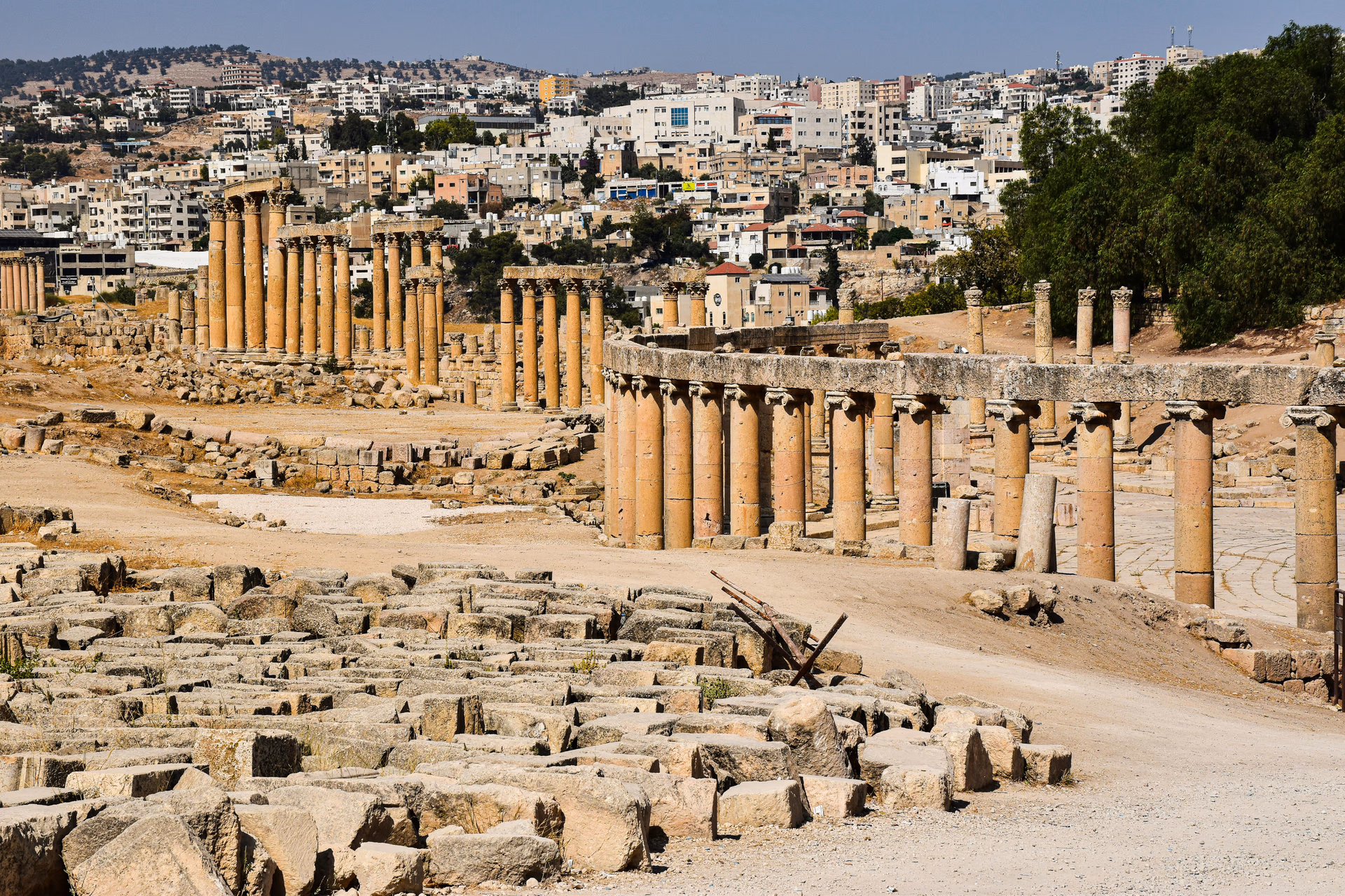 The Roman colonnaded street and ruins at Jerash, Jordan
